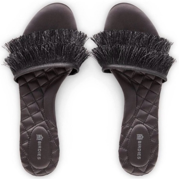 Birdies Shoes - BIRDIES The Sparrow Black Fringe Slides Sandals Size 9